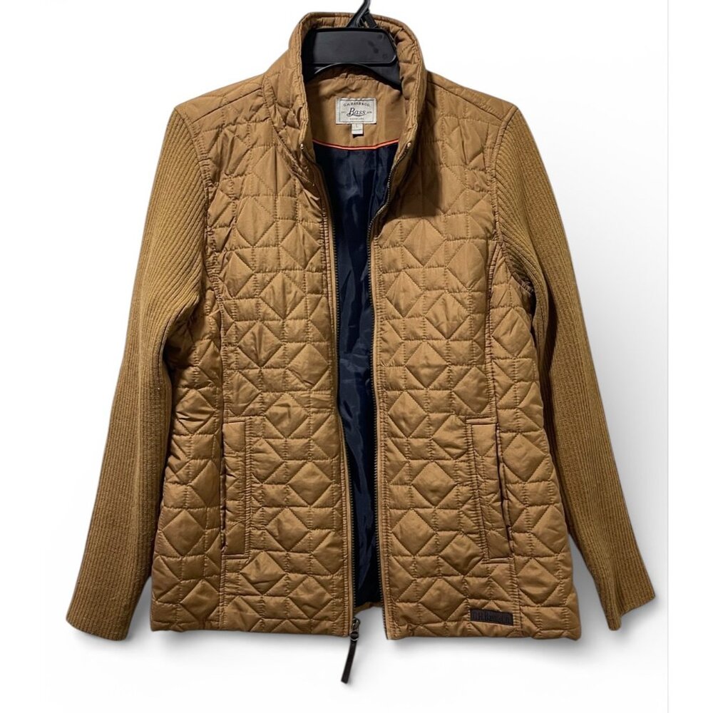 G.H. Bass & Co. Women’s Quilted Jacket Size L Brown Ribbed Sleeves Zip Up - Picture 2 of 16